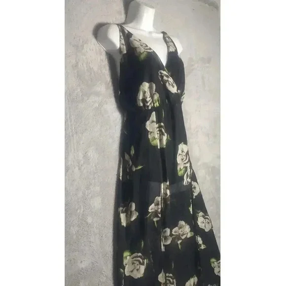 Cotton Candy LA Sheer Floral Maxi Two Slits Built in Romper V Neck - Picture 2 of 9